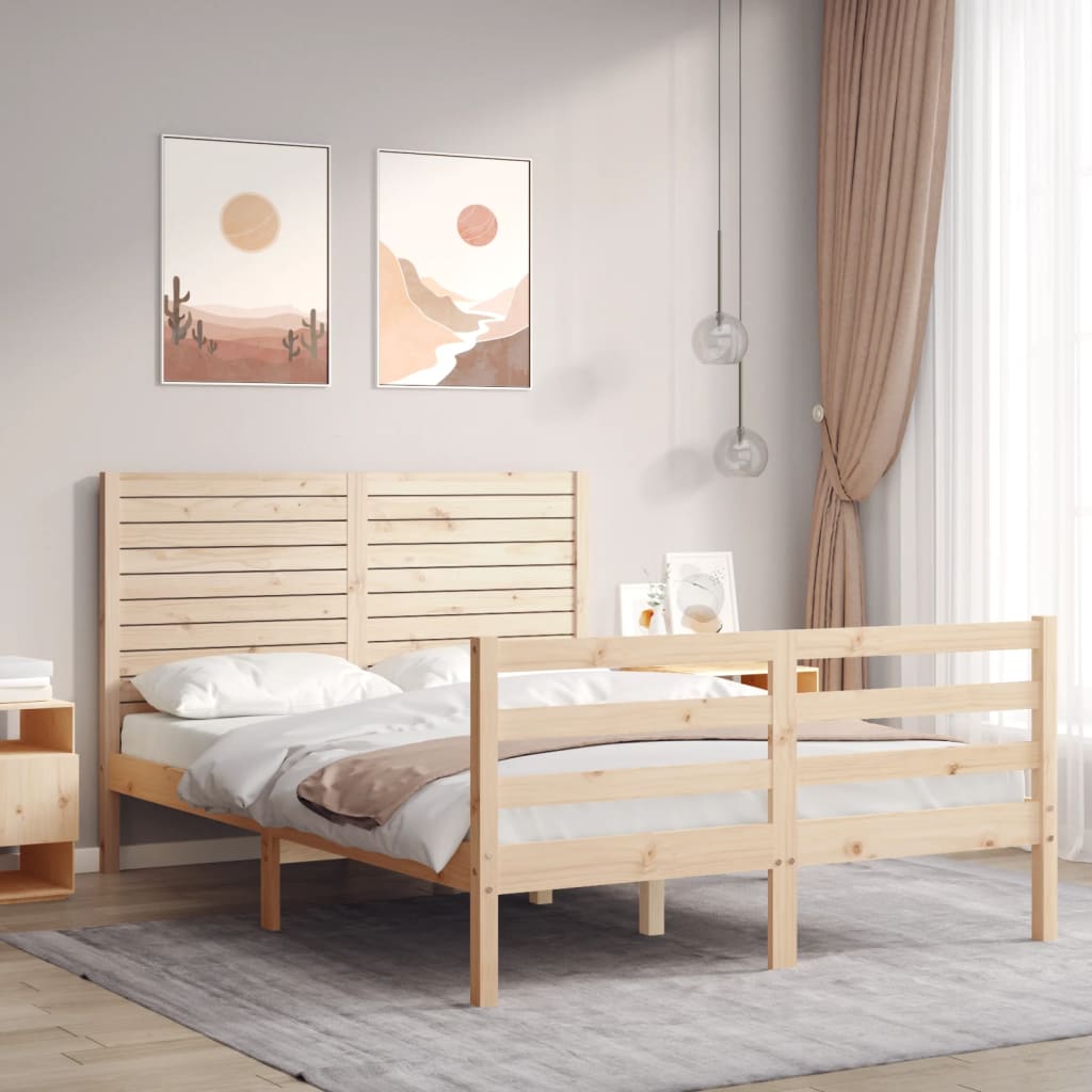 vidaXL Estructura de cama de matrimonio con cabecero madera maciza