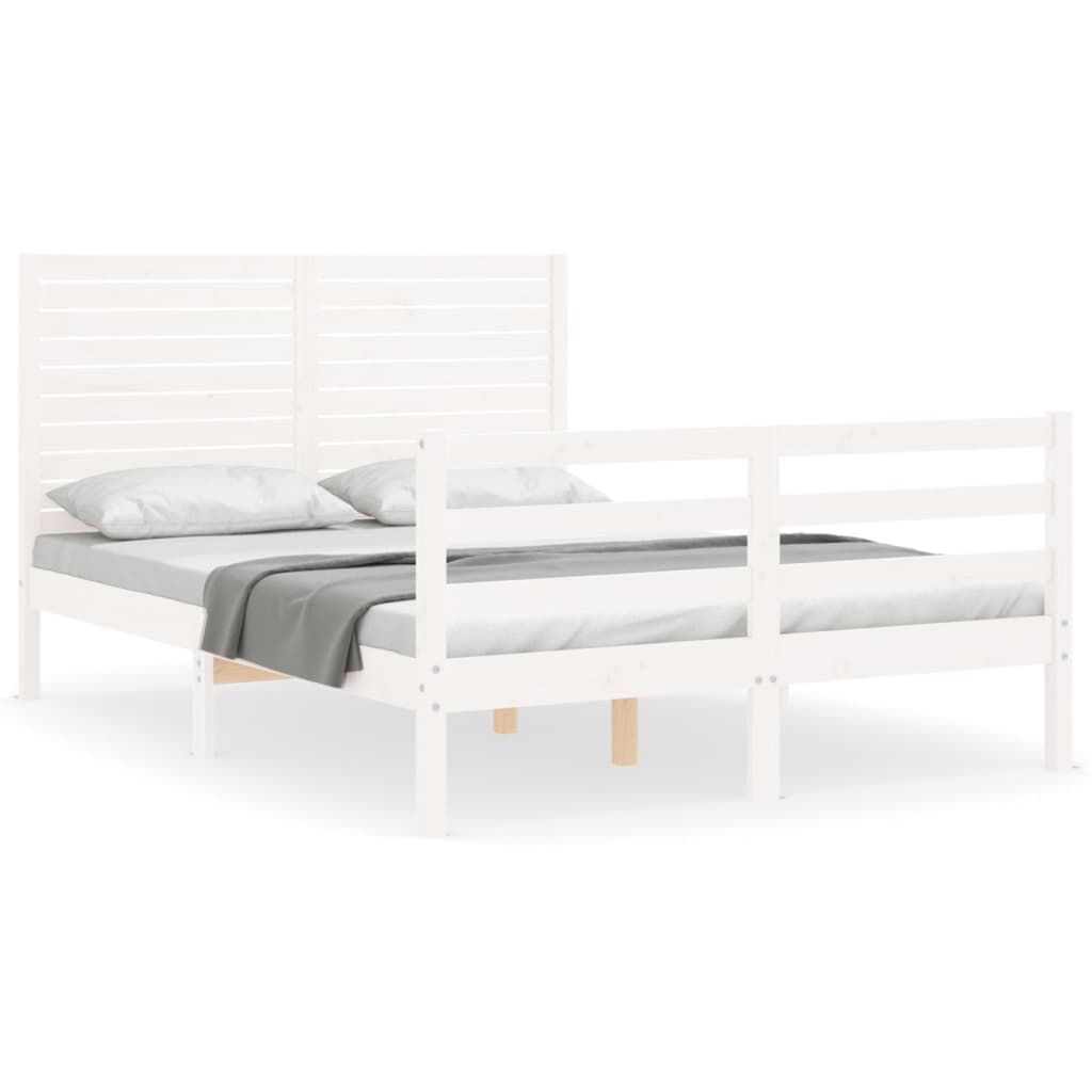 vidaXL Estructura cama de matrimonio con cabecero madera maciza blanco