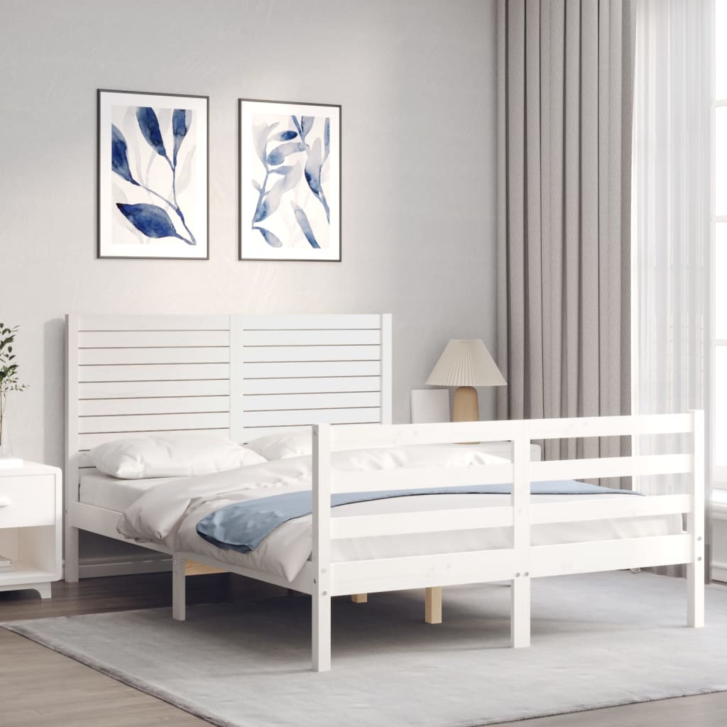 vidaXL Estructura cama de matrimonio con cabecero madera maciza blanco