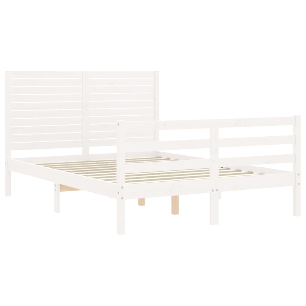 vidaXL Estructura cama de matrimonio con cabecero madera maciza blanco