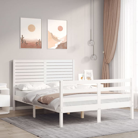 vidaXL Estructura cama de matrimonio con cabecero madera maciza blanco