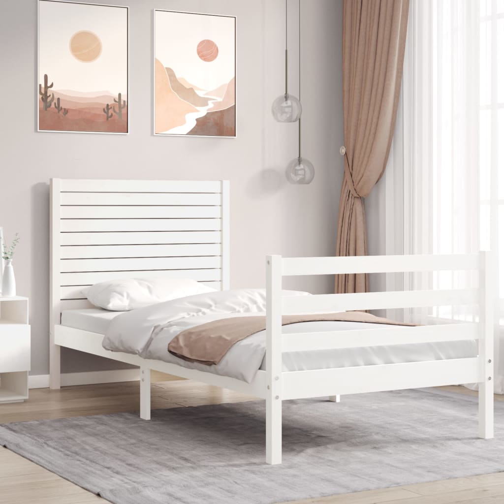 vidaXL Estructura de cama con cabecero madera maciza blanco 100x200 cm