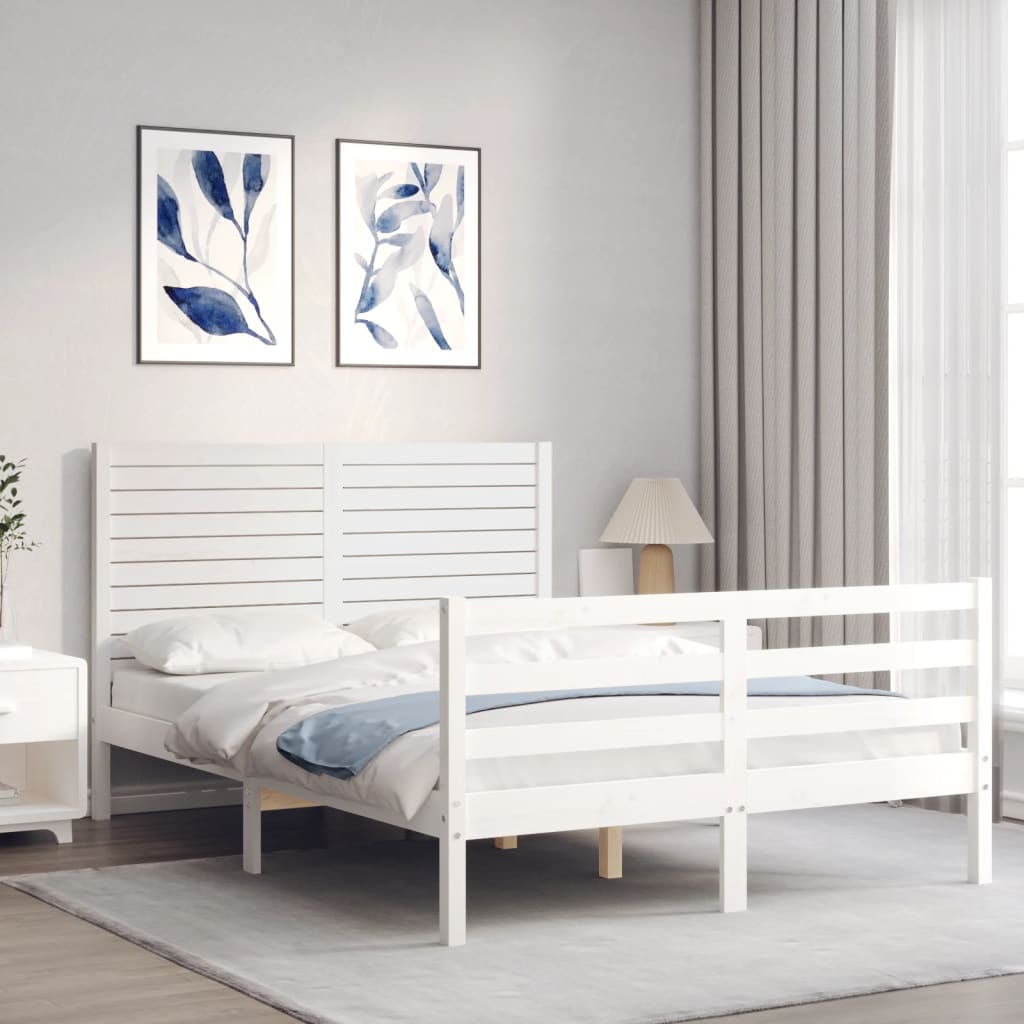 vidaXL Estructura de cama con cabecero madera maciza blanco 120x200 cm