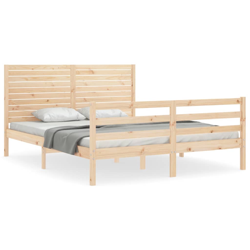 vidaXL Estructura de cama de matrimonio con cabecero madera maciza