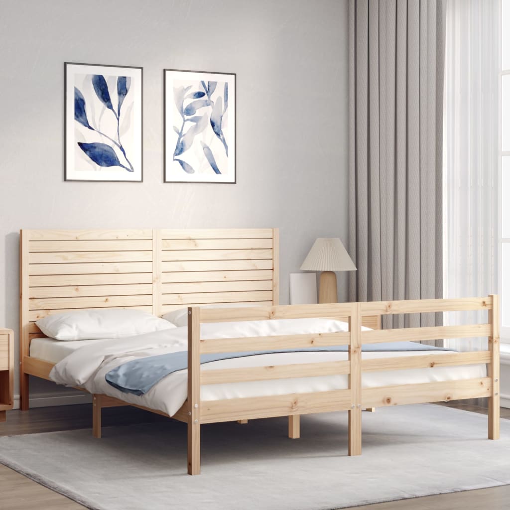 vidaXL Estructura de cama de matrimonio con cabecero madera maciza