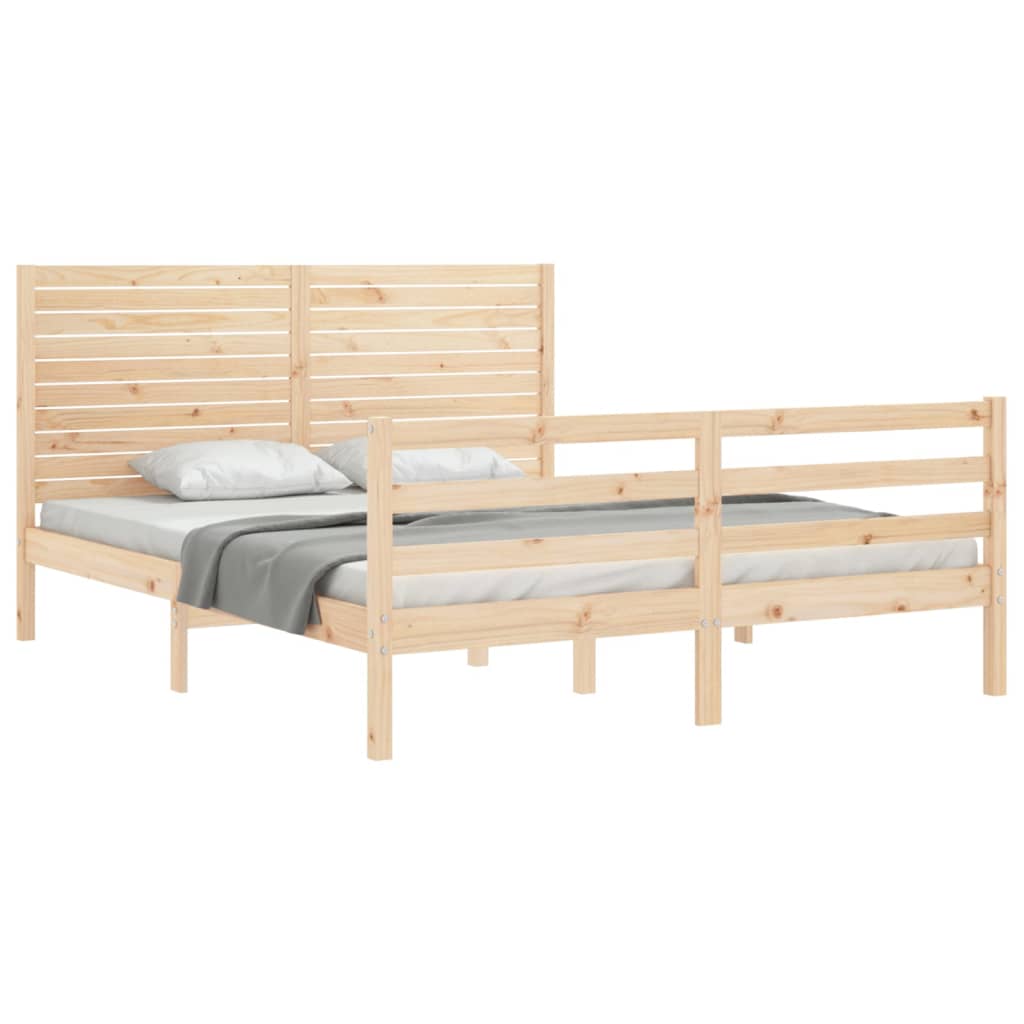 vidaXL Estructura de cama de matrimonio con cabecero madera maciza