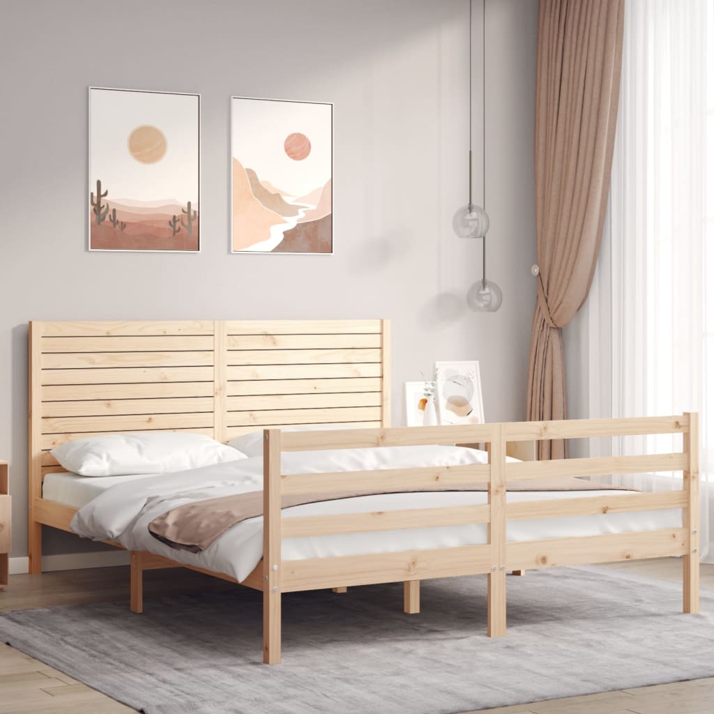 vidaXL Estructura de cama de matrimonio con cabecero madera maciza