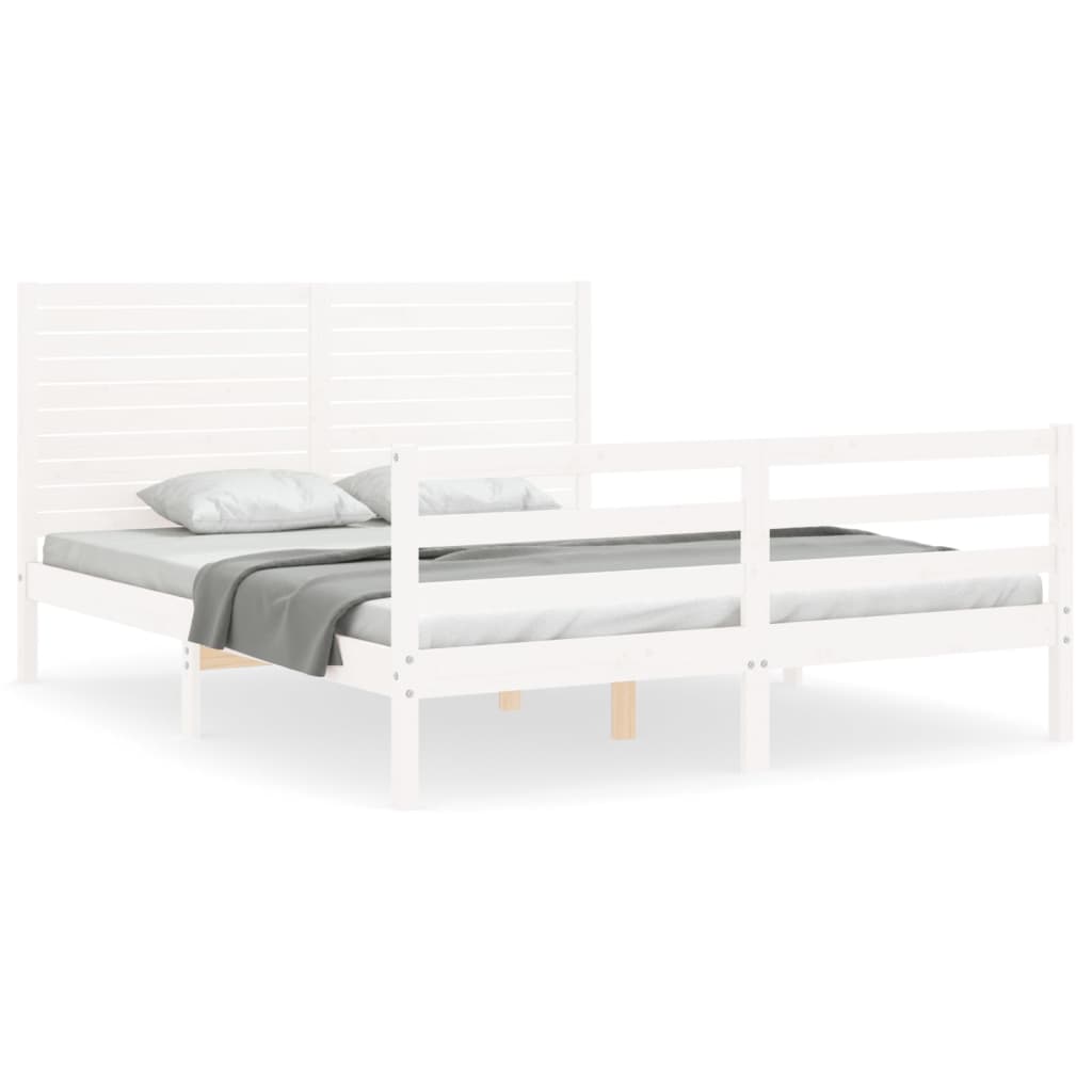 vidaXL Estructura de cama matrimonio con cabecero madera maciza blanco