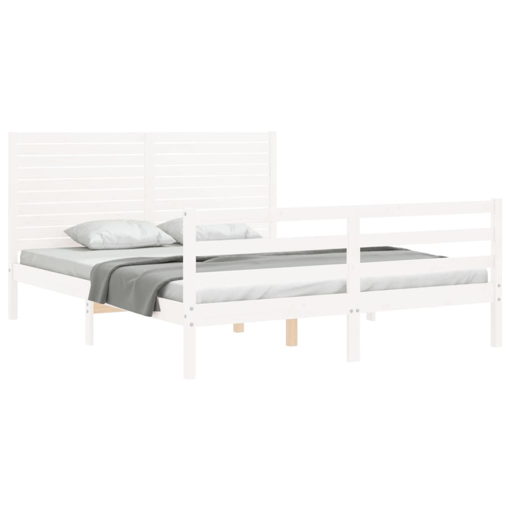 vidaXL Estructura de cama matrimonio con cabecero madera maciza blanco