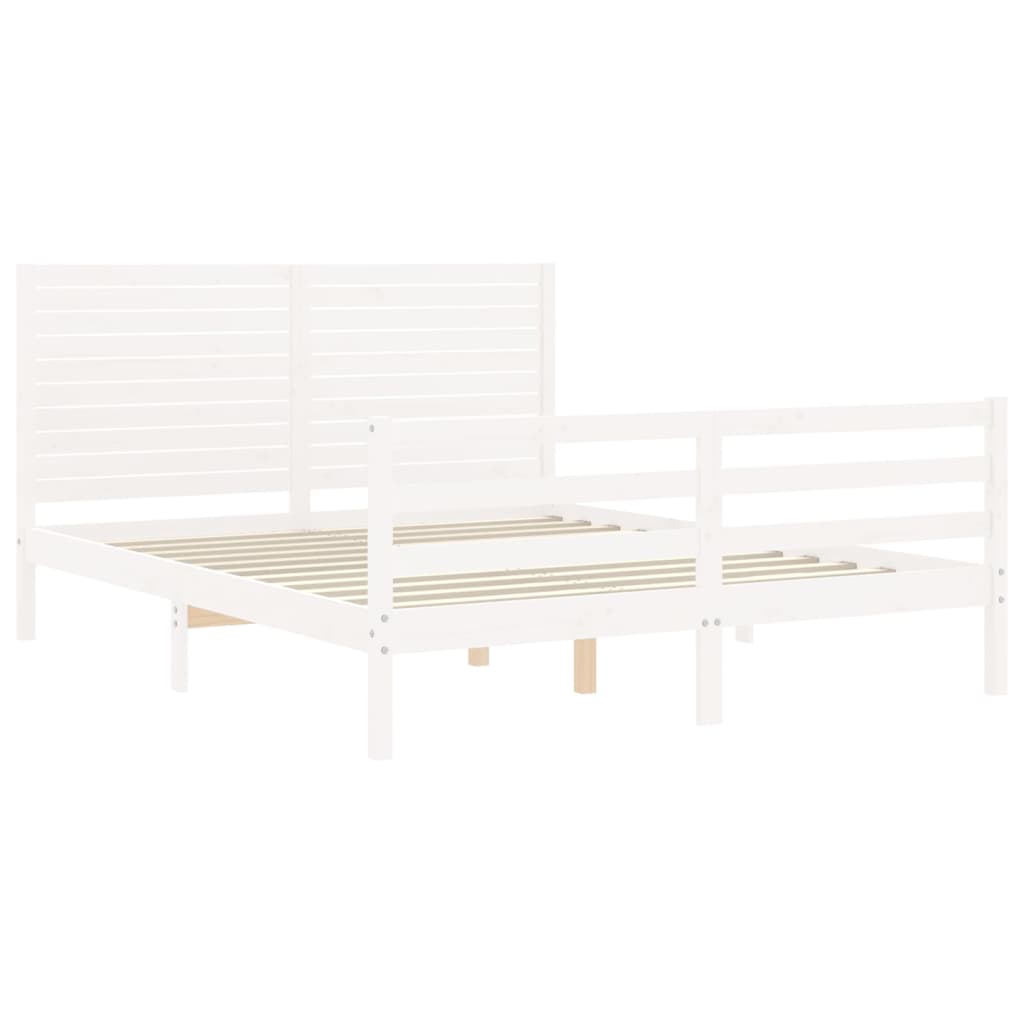 vidaXL Estructura de cama matrimonio con cabecero madera maciza blanco