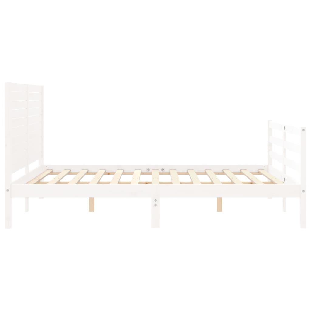 vidaXL Estructura de cama matrimonio con cabecero madera maciza blanco