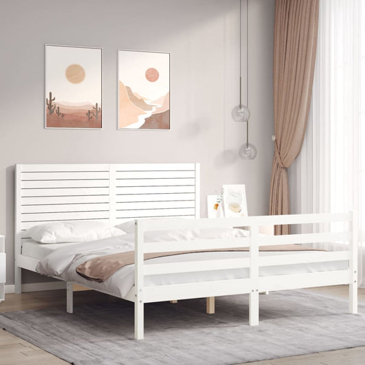 vidaXL Estructura de cama con cabecero madera maciza blanco 160x200 cm