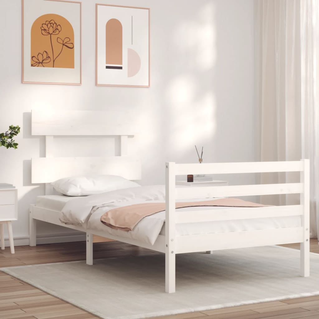 vidaXL Estructura de cama con cabecero madera maciza blanco