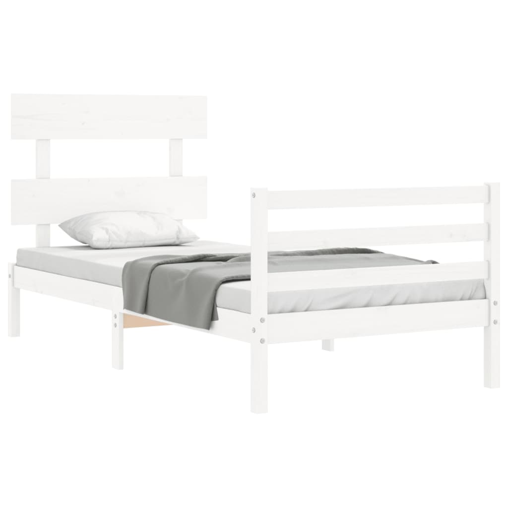 vidaXL Estructura de cama con cabecero madera maciza blanco