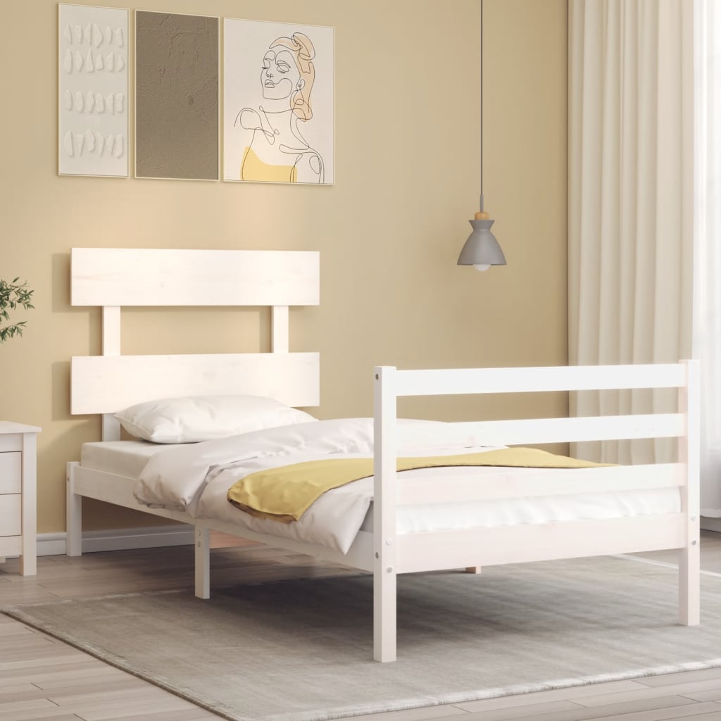 vidaXL Estructura de cama con cabecero madera maciza blanco