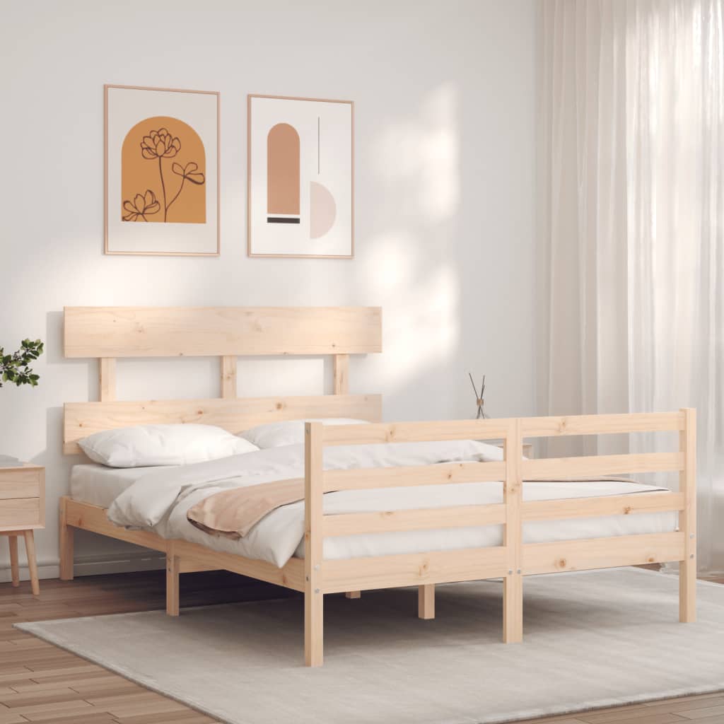 vidaXL Estructura de cama de matrimonio con cabecero madera maciza