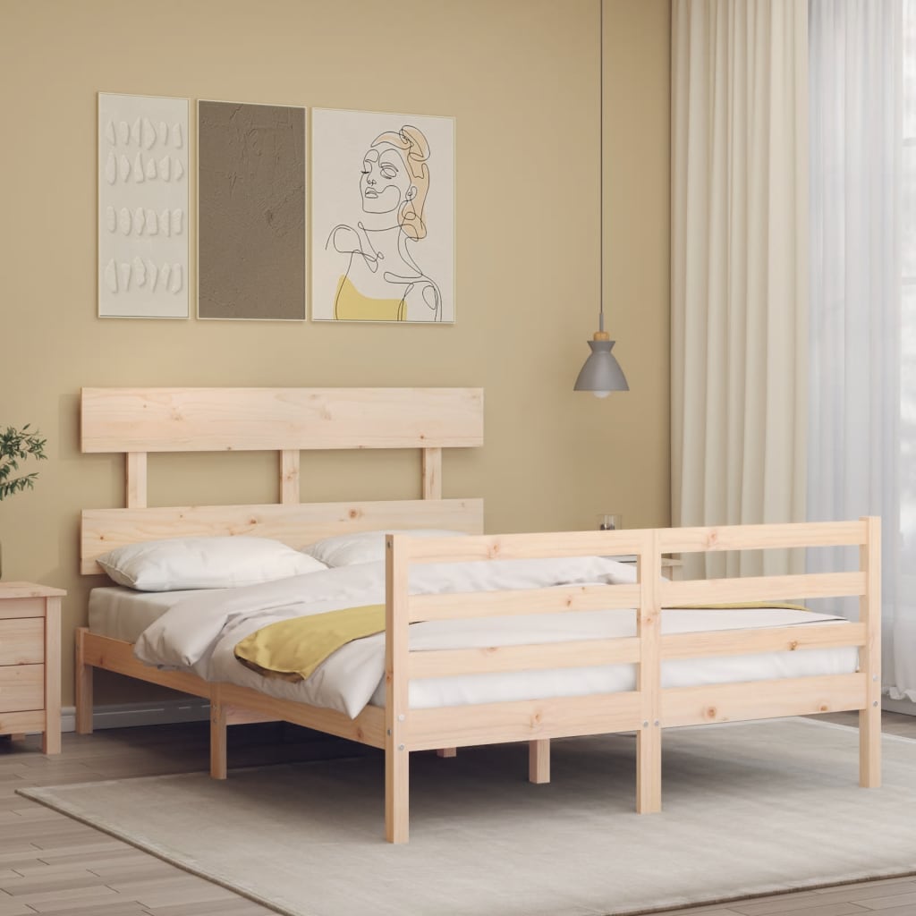 vidaXL Estructura de cama de matrimonio con cabecero madera maciza