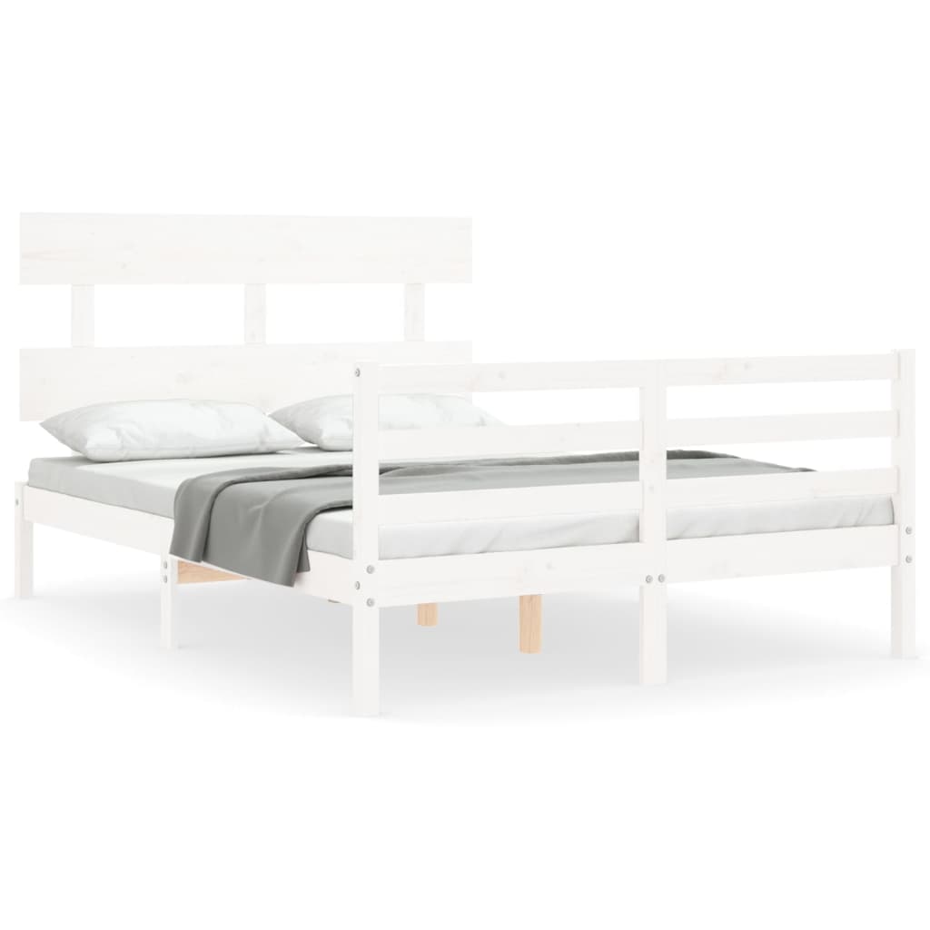 vidaXL Estructura cama de matrimonio con cabecero madera maciza blanco