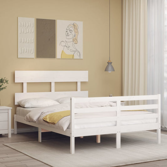 vidaXL Estructura cama de matrimonio con cabecero madera maciza blanco