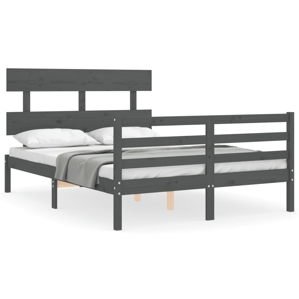 vidaXL Estructura cama de matrimonio con cabecero madera maciza gris