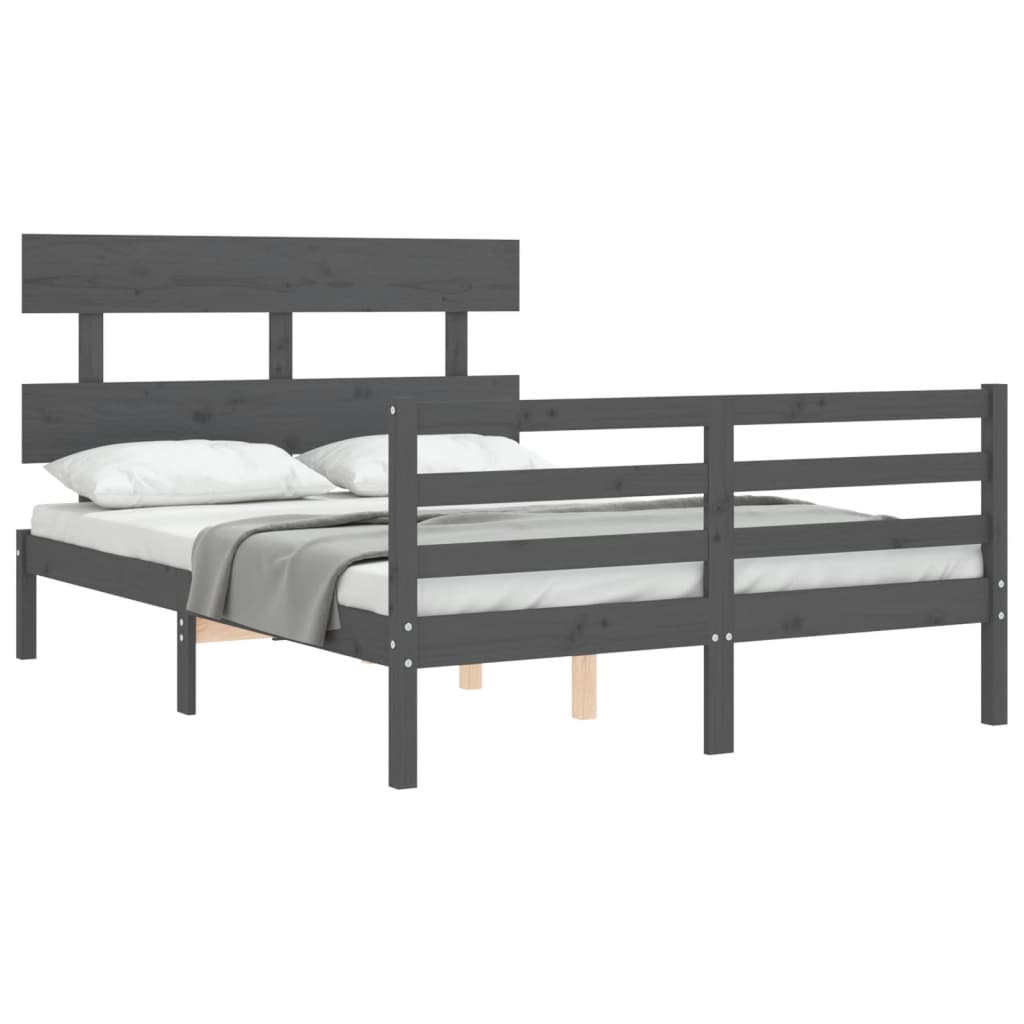 vidaXL Estructura cama de matrimonio con cabecero madera maciza gris