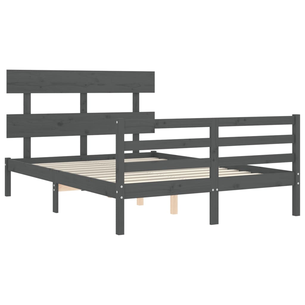 vidaXL Estructura cama de matrimonio con cabecero madera maciza gris