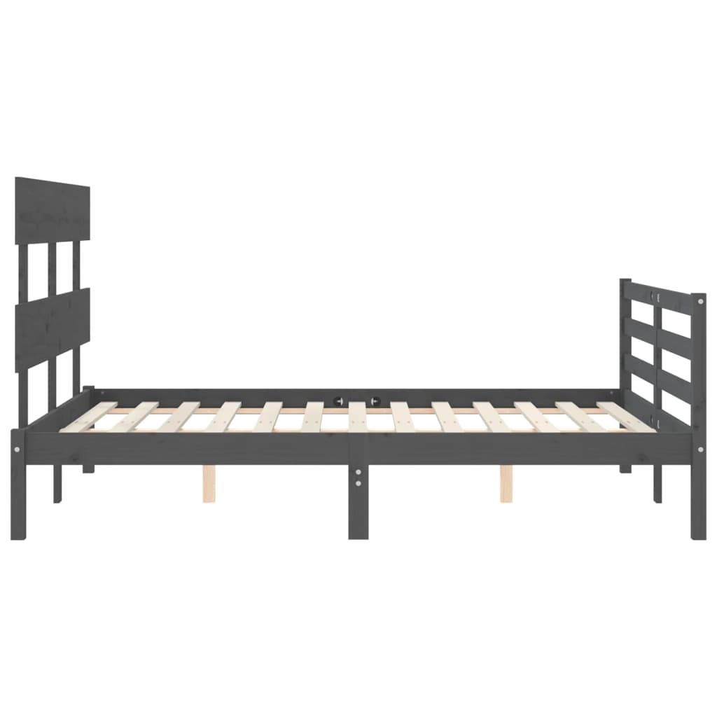 vidaXL Estructura cama de matrimonio con cabecero madera maciza gris