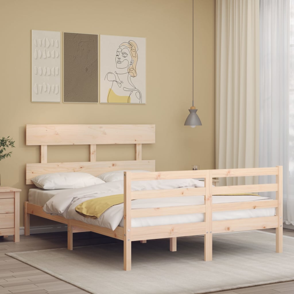 vidaXL Estructura de cama con cabecero madera maciza 140x190 cm