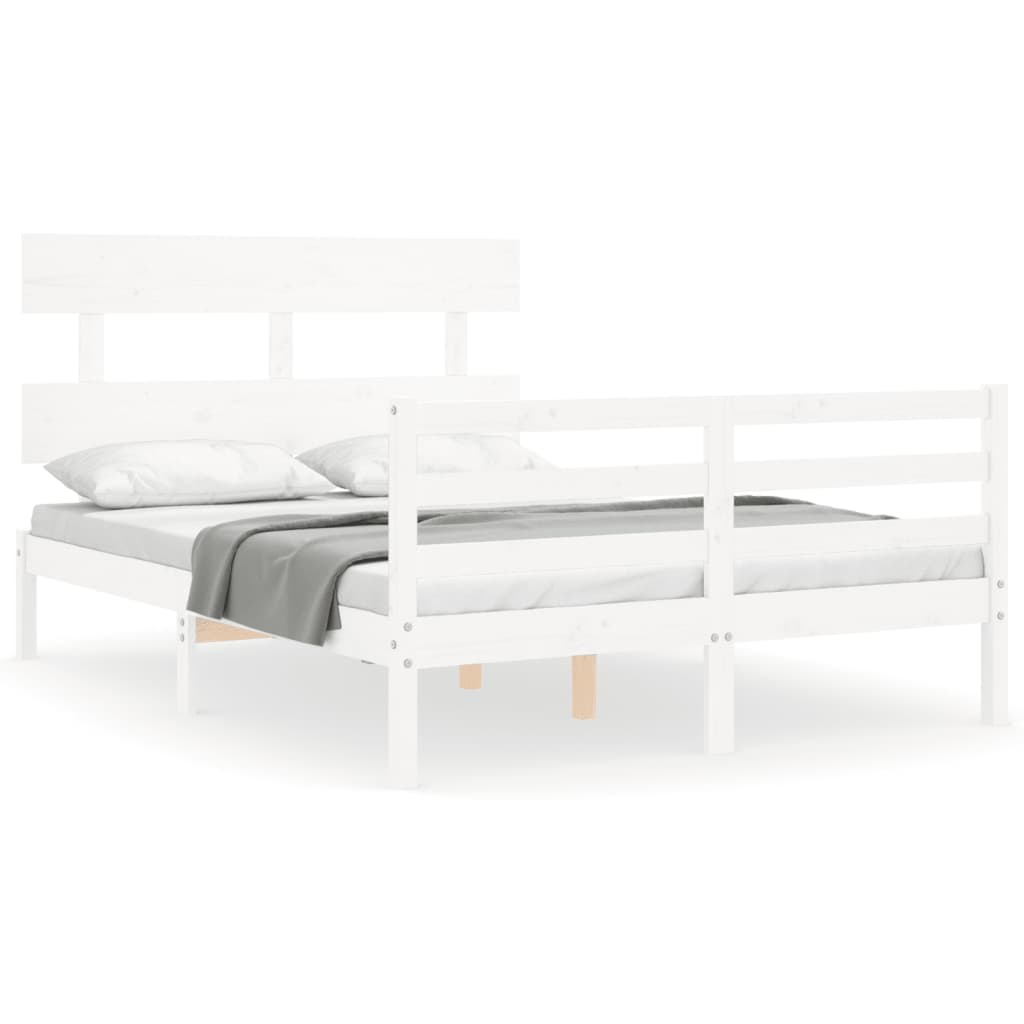 vidaXL Estructura de cama con cabecero madera maciza blanco 140x190 cm