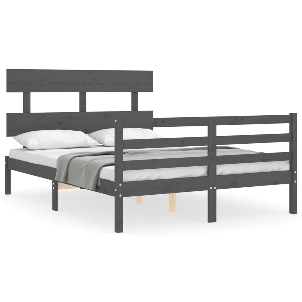 vidaXL Estructura de cama con cabecero madera maciza gris 140x190 cm