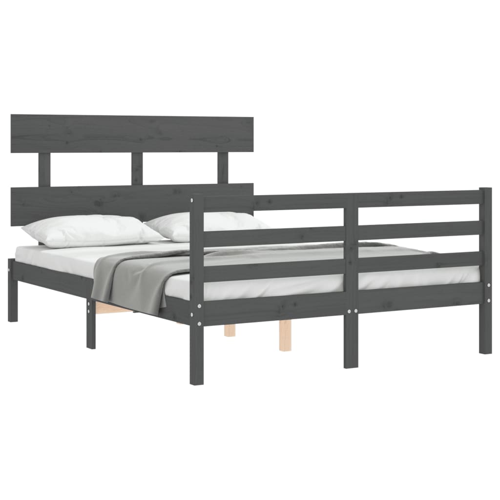 vidaXL Estructura de cama con cabecero madera maciza gris 140x190 cm