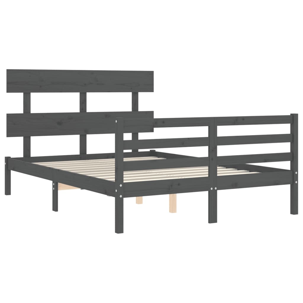 vidaXL Estructura de cama con cabecero madera maciza gris 140x190 cm