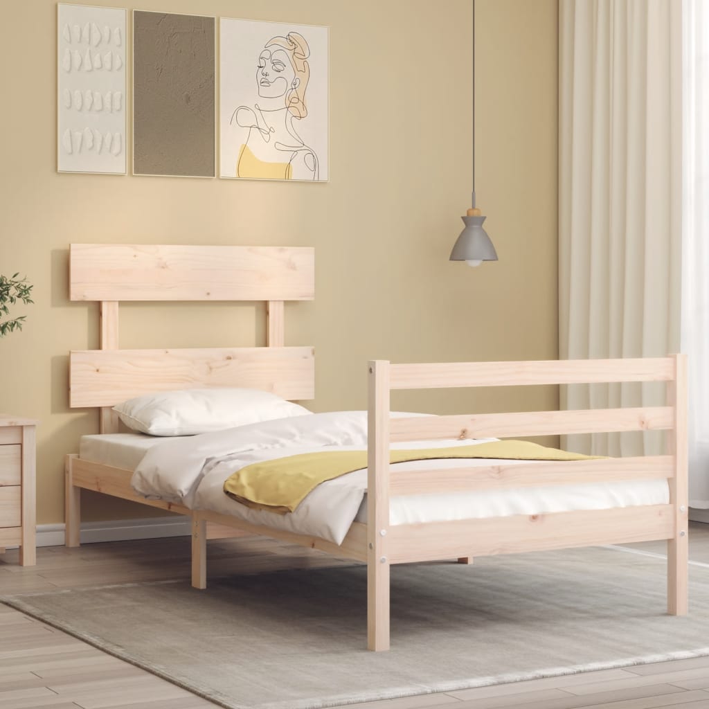 vidaXL Estructura de cama con cabecero madera maciza 90x200 cm