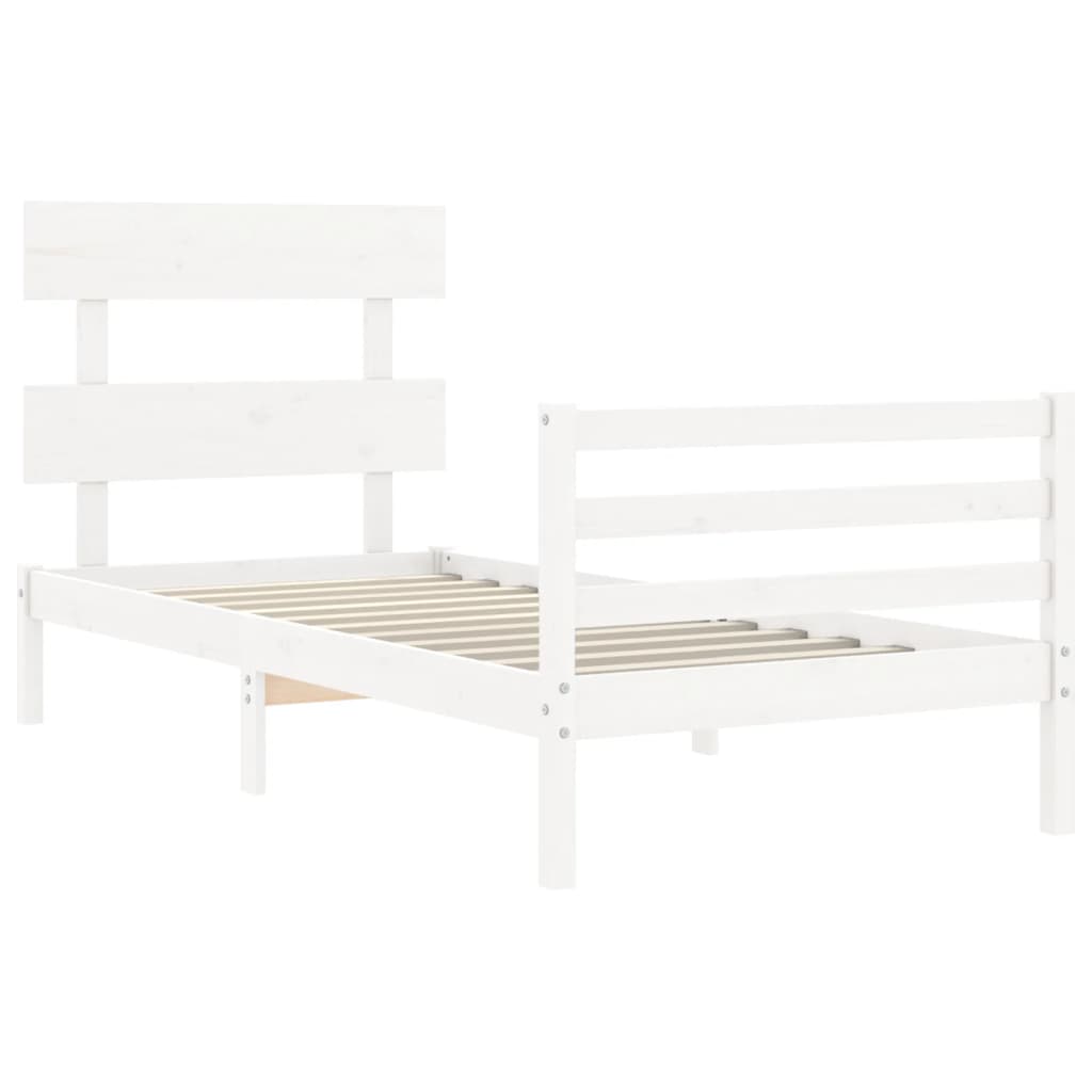 vidaXL Estructura de cama con cabecero madera maciza blanco 90x200 cm