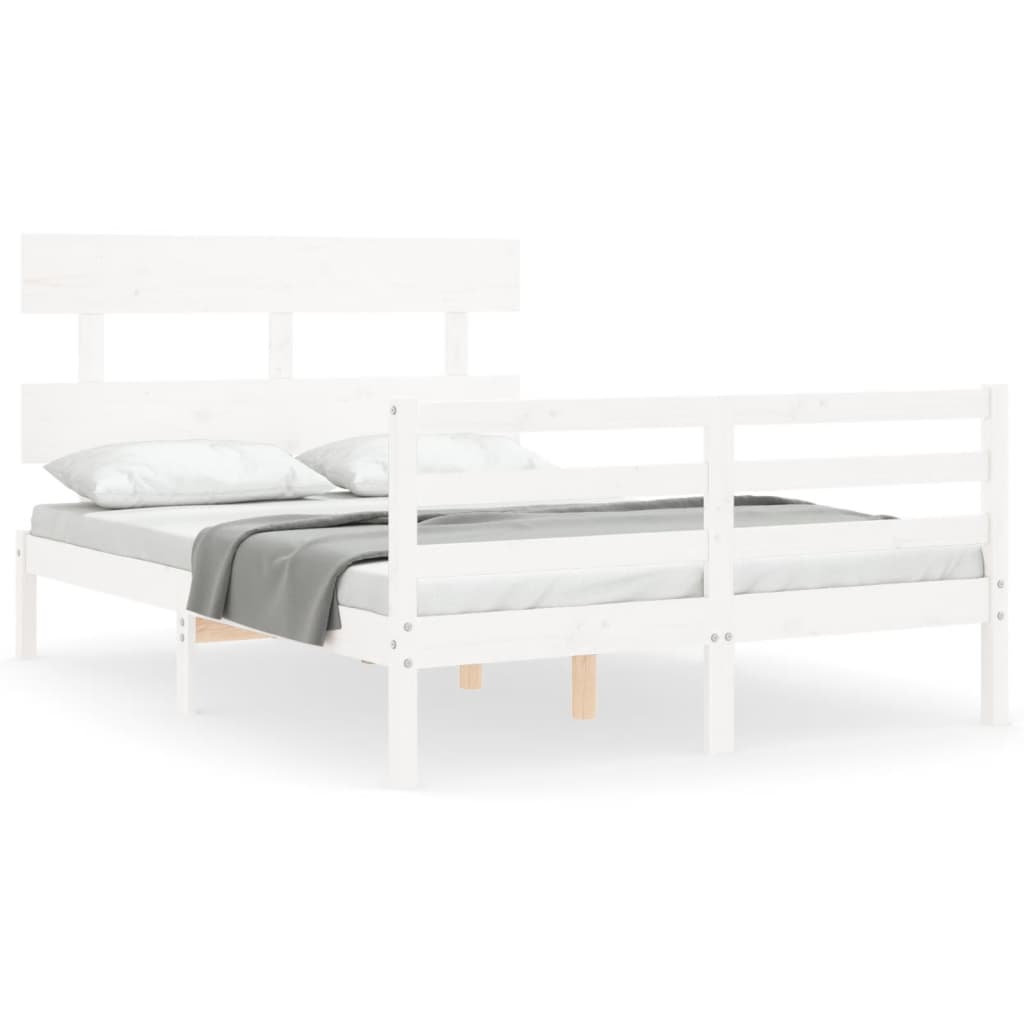 vidaXL Estructura de cama con cabecero madera maciza blanco 140x200 cm