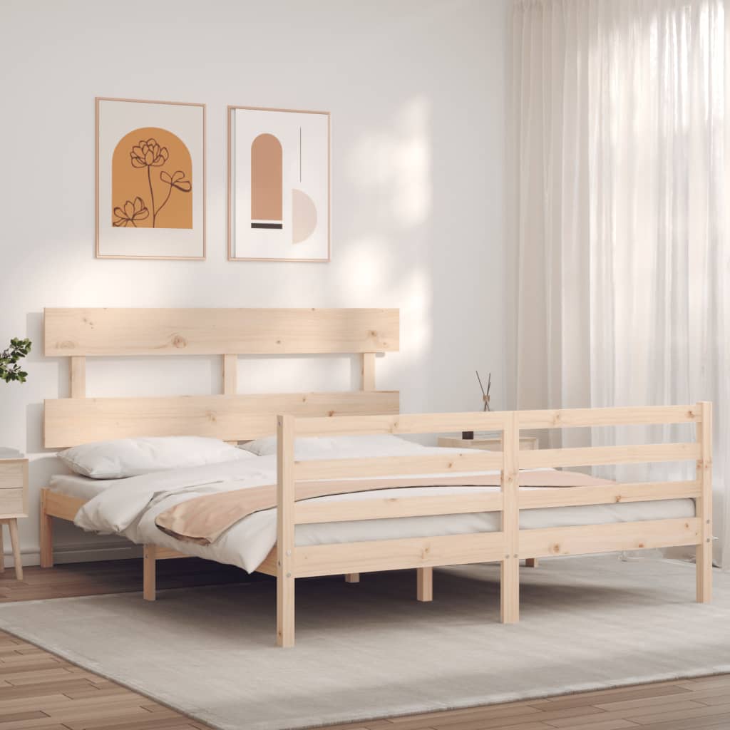 vidaXL Estructura de cama con cabecero madera maciza 160x200 cm