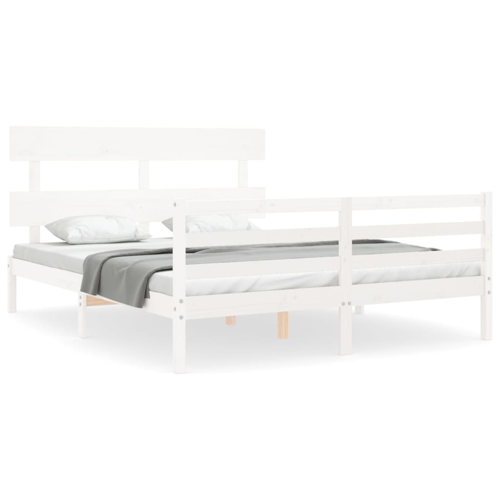 vidaXL Estructura de cama con cabecero madera maciza blanco 160x200 cm