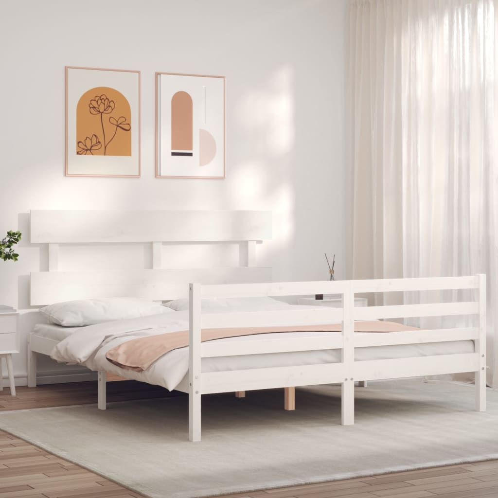 vidaXL Estructura de cama con cabecero madera maciza blanco 160x200 cm