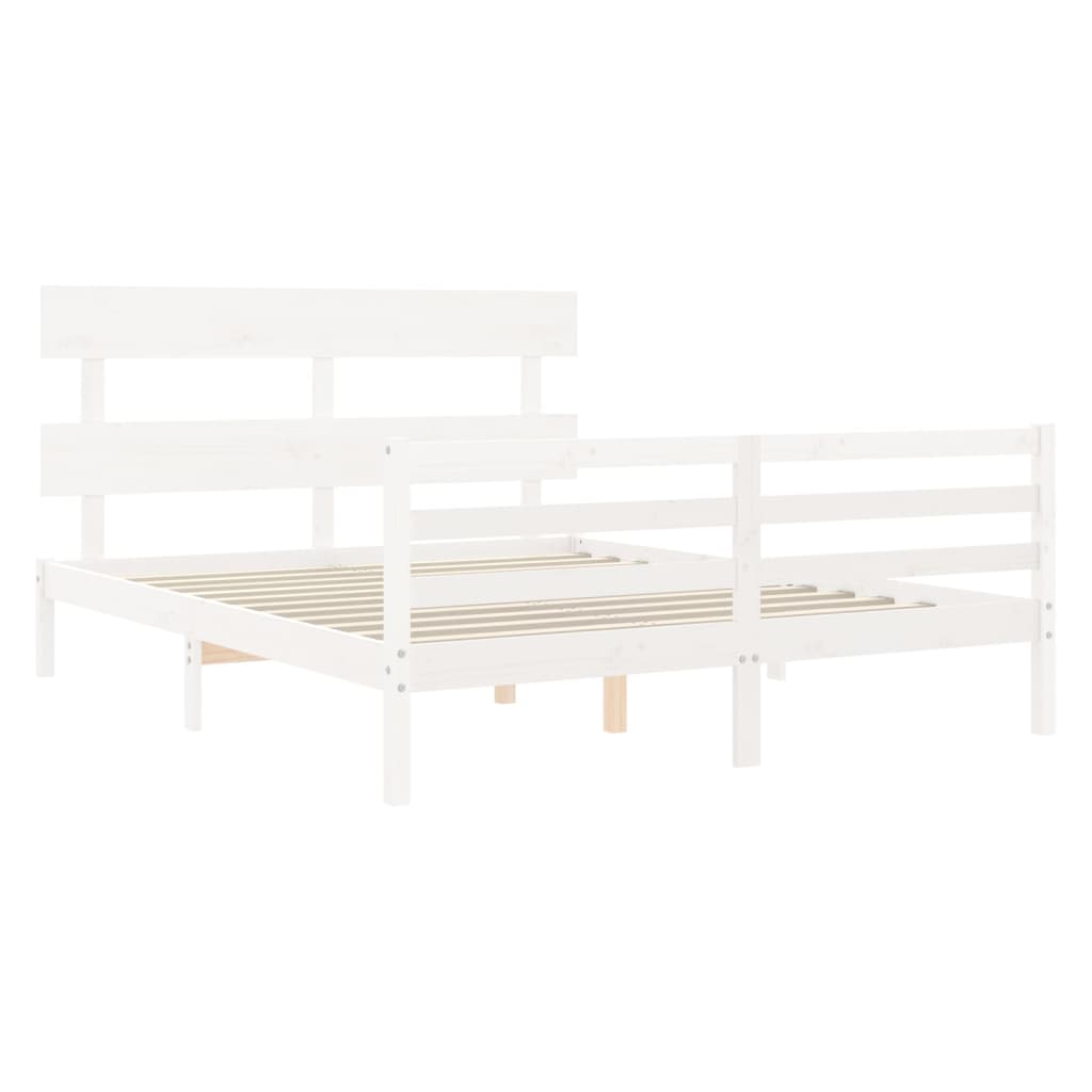 vidaXL Estructura de cama con cabecero madera maciza blanco 160x200 cm