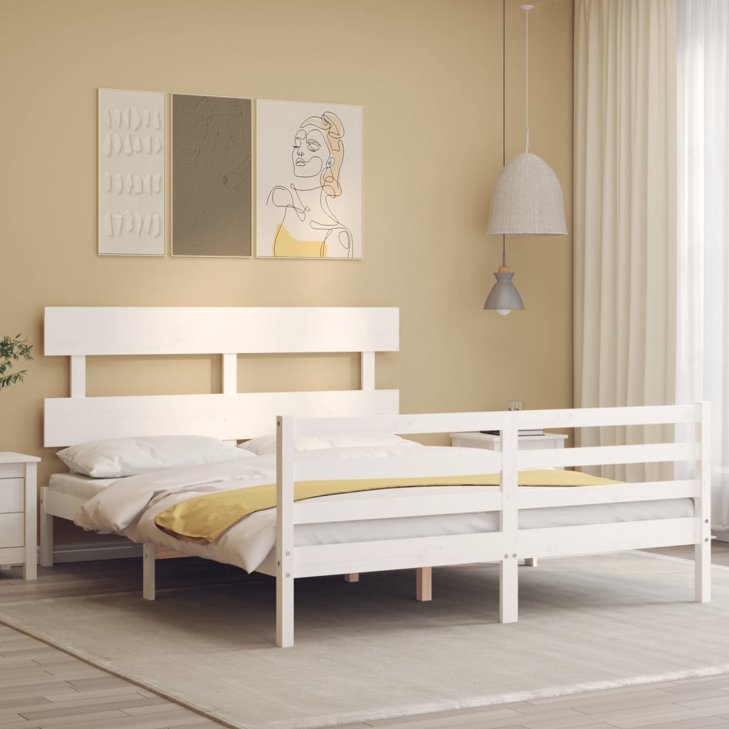 vidaXL Estructura de cama con cabecero madera maciza blanco 160x200 cm