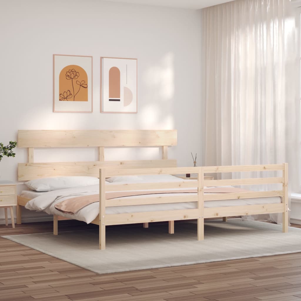 vidaXL Estructura de cama de matrimonio con cabecero madera maciza