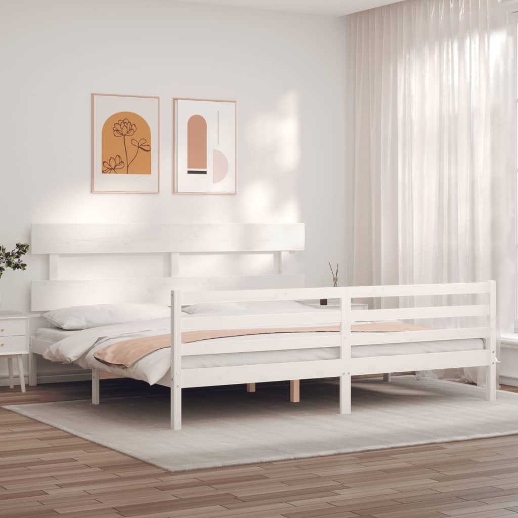 vidaXL Estructura cama de matrimonio con cabecero madera maciza blanco