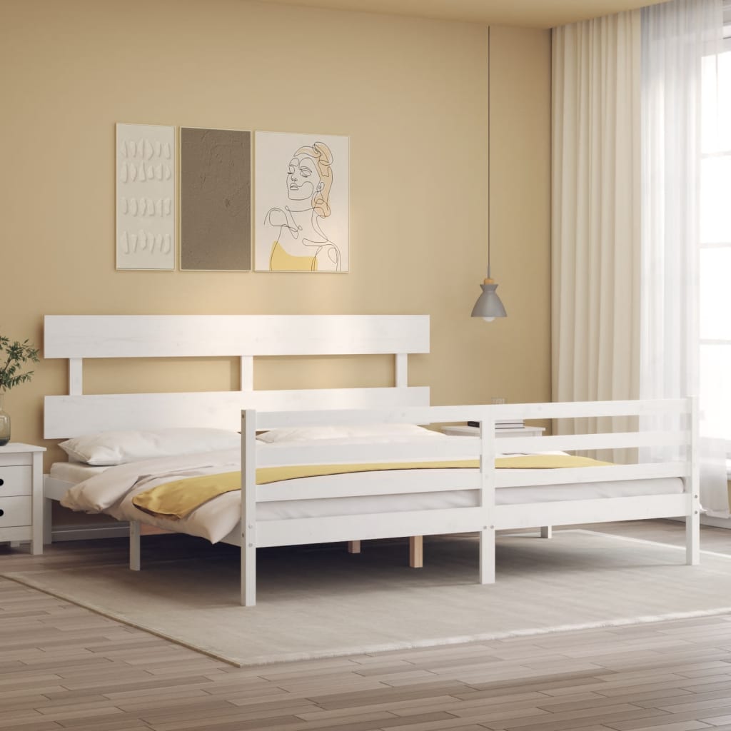 vidaXL Estructura cama de matrimonio con cabecero madera maciza blanco