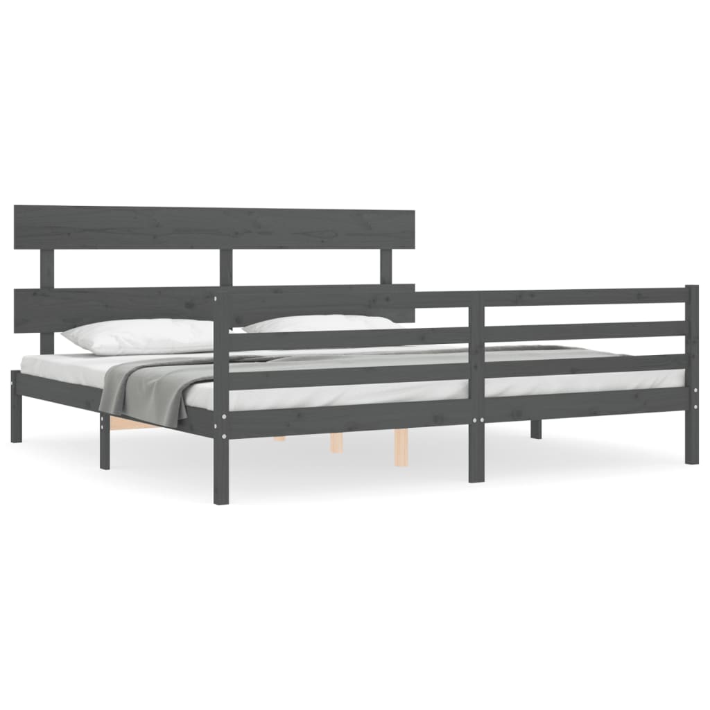 vidaXL Estructura de cama con cabecero madera maciza gris 200x200 cm