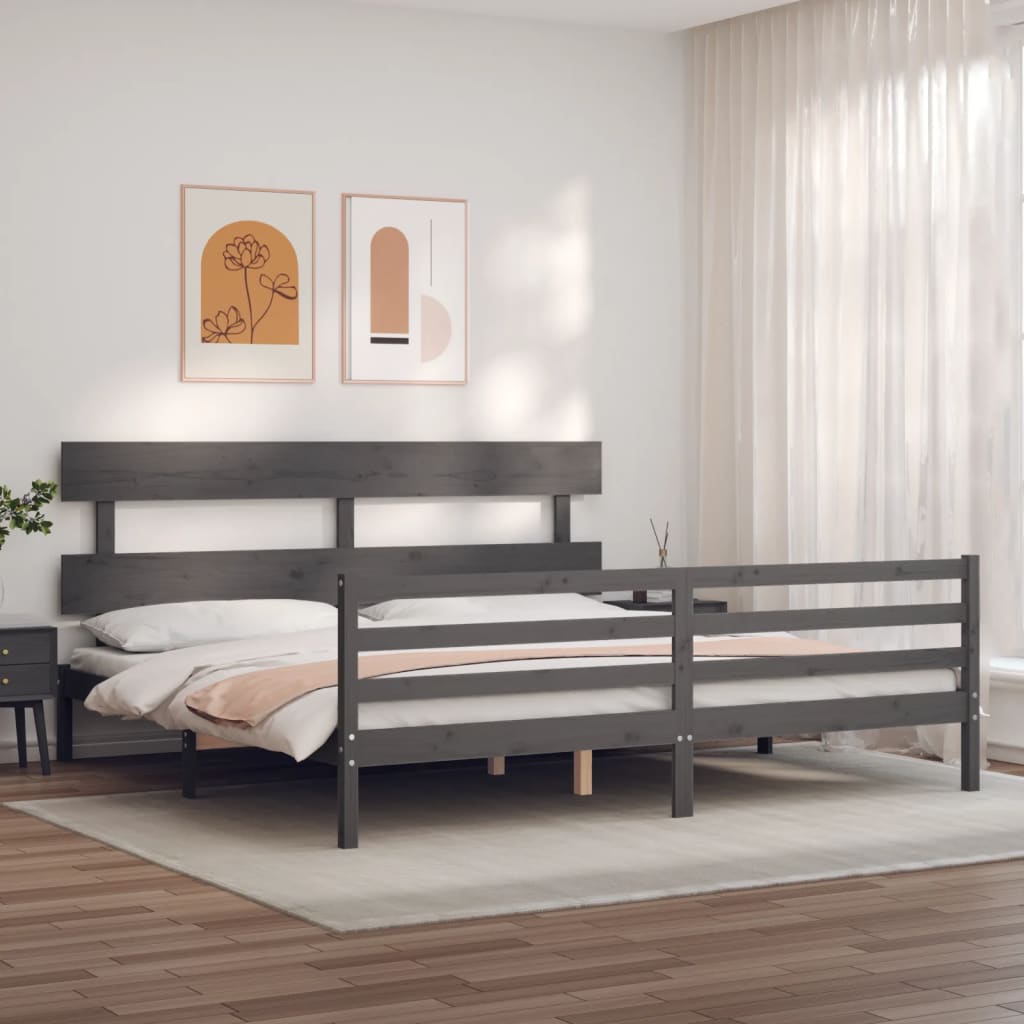 vidaXL Estructura de cama con cabecero madera maciza gris 200x200 cm