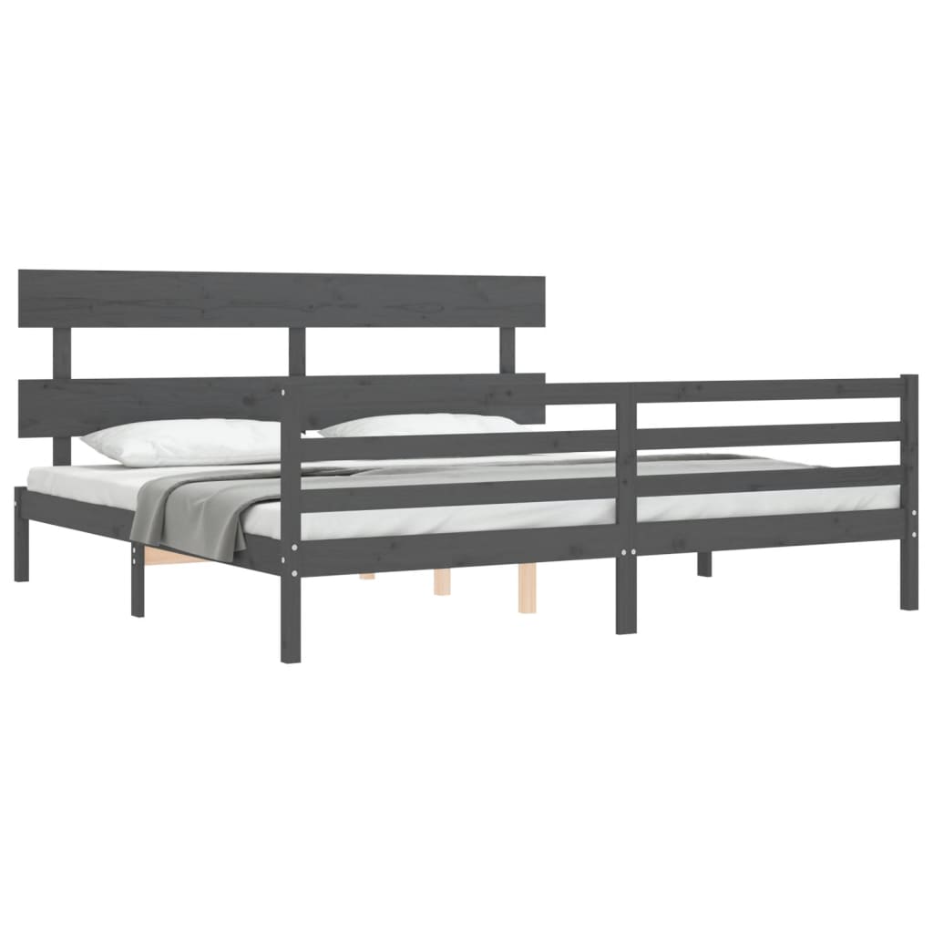 vidaXL Estructura de cama con cabecero madera maciza gris 200x200 cm