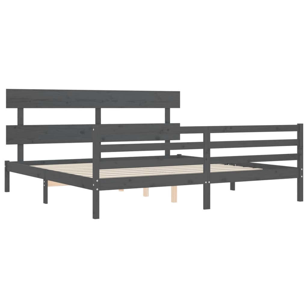 vidaXL Estructura de cama con cabecero madera maciza gris 200x200 cm