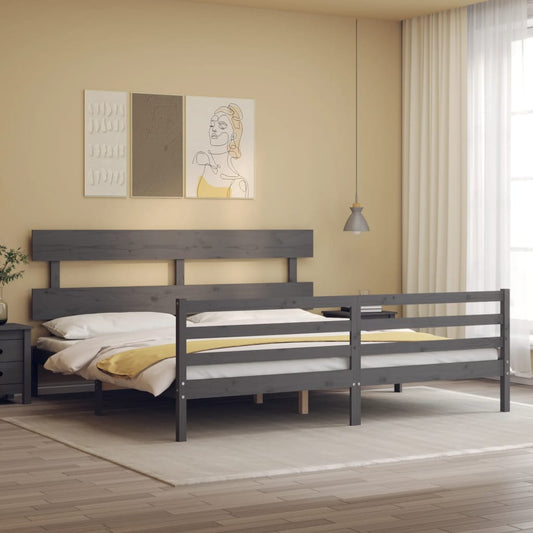 vidaXL Estructura de cama con cabecero madera maciza gris 200x200 cm