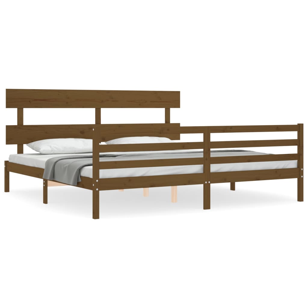 vidaXL Estructura cama y cabecero madera maciza marrón miel 200x200 cm