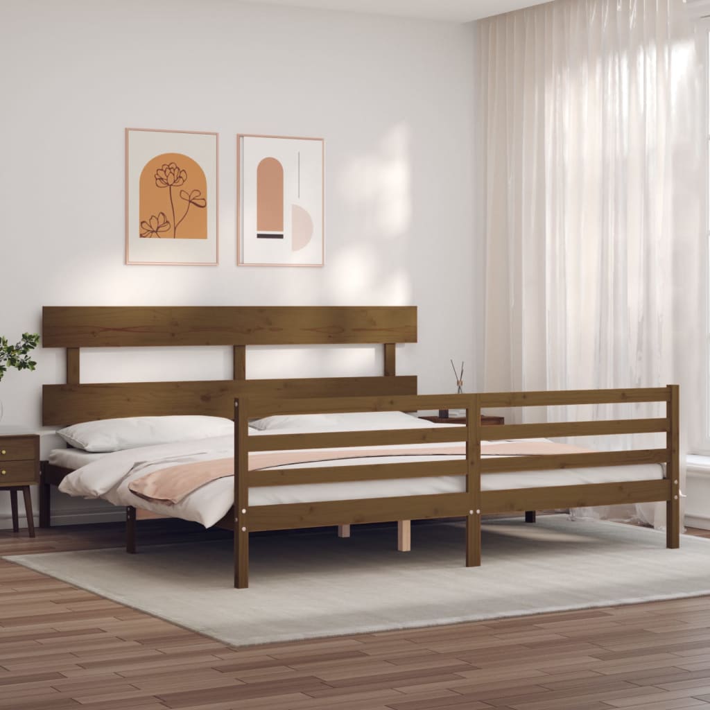 vidaXL Estructura cama y cabecero madera maciza marrón miel 200x200 cm